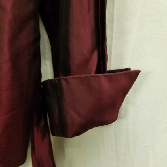 JS Collections shiny maroon satin blouse w Rhinestone Buttons women sz 12 - Picture 8 of 12